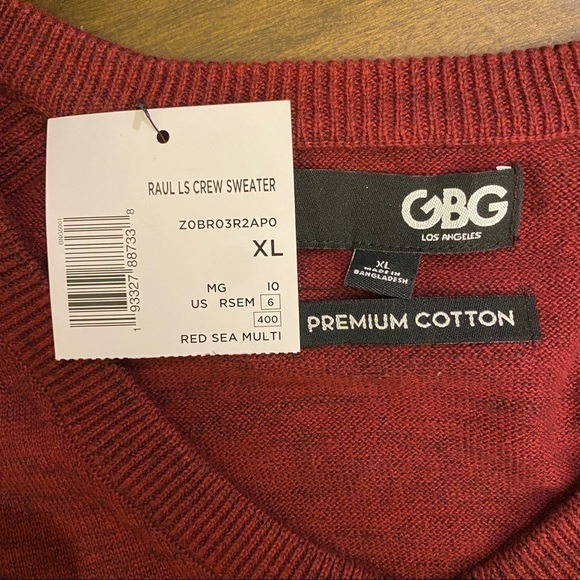 GBG Los Angeles NWT Sweater XL Red Premium Cotton Raul LS Crew Men’s Maroon New - Picture 5 of 9